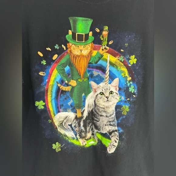 Cat‎ Leprechaun Riding a Cat Unicorn with Rainbow Gold and Shamrocks size Large - Picture 3 of 7